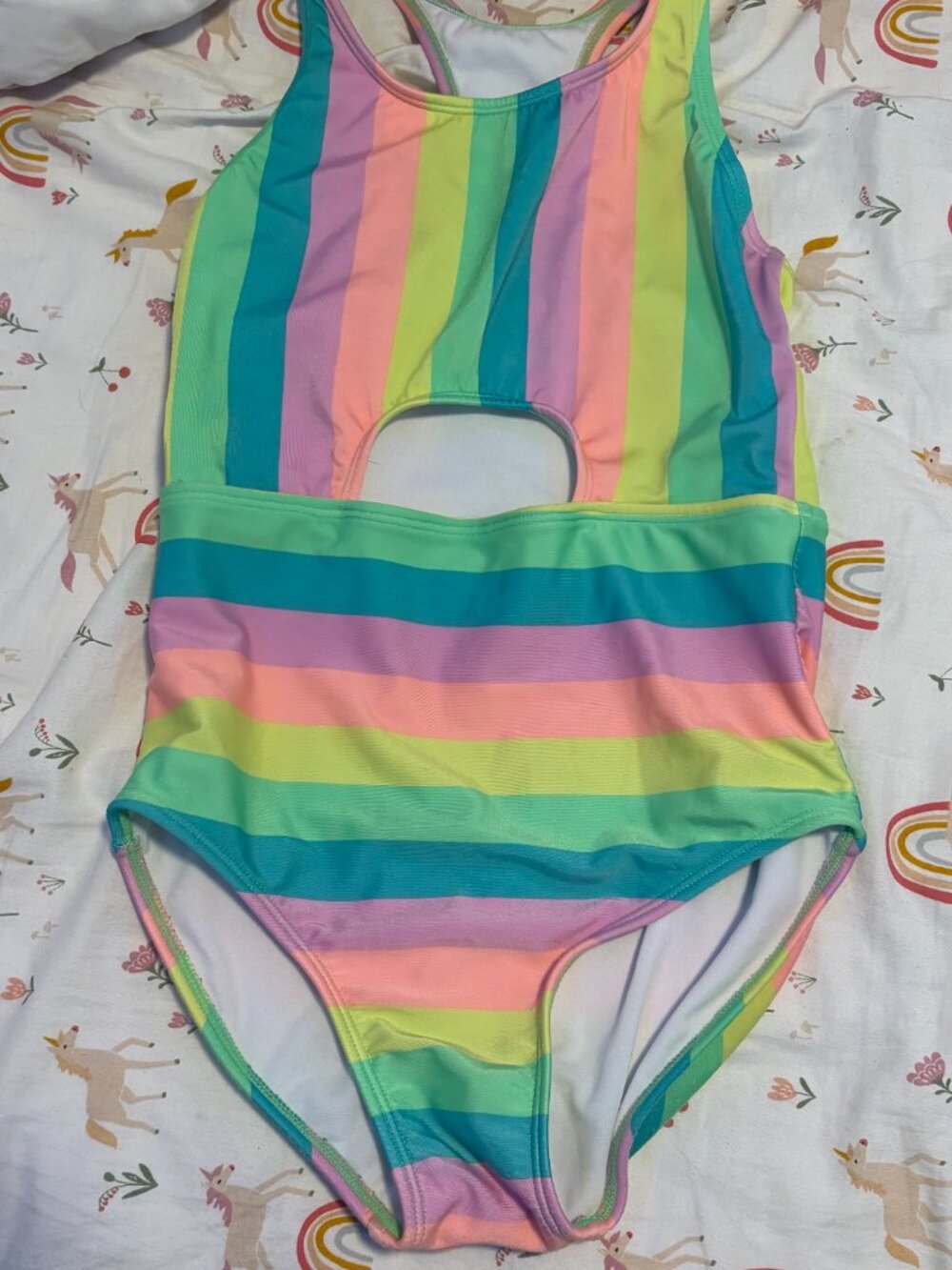 Cat & Jack Girls Rainbow One-Piece Swimsuit Youth Large 10/12 Colorful Swimwear